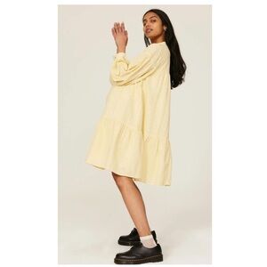 Pamela Love Prairie Cottagecore Babydoll Empire Waist Tiered Yellow Eyelet Dress